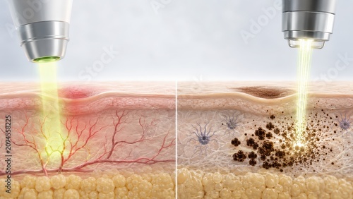 Medical laser treatment targeting skin redness and pigment removal on human skin