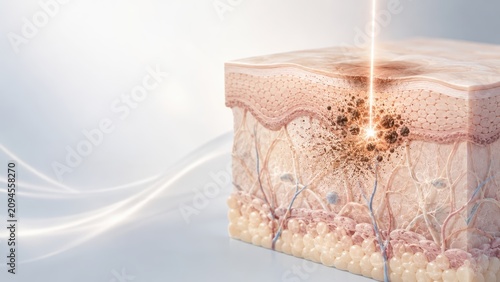 Laser treatment targeting damaged skin cells with detailed skin tissue layers