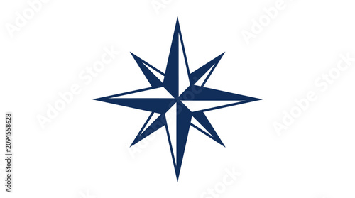 Blue nautical star compass icon isolated on a white background for navigation