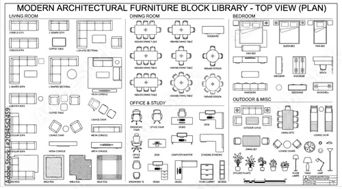 Fotografía Modern architectural furniture block library top view plan for interior design