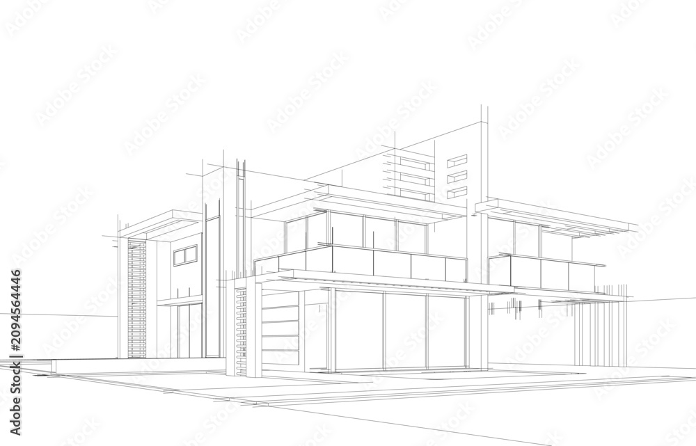 Fototapeta premium house building sketch architecture 3d illustration