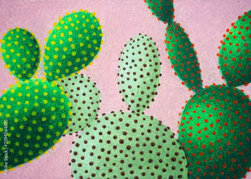 opuntia cactus desert plant green succulent summer leaf flower nature floral art design illustration cacti garden botanical tree pastel color drawing painting background pattern wallpaper texture