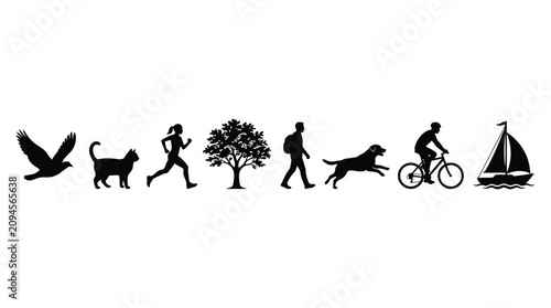 Bild auf Leinwand Evolutionary Sequence Of Animals And Objects Silhouette