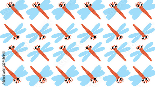 Fotografía Vibrant seamless pattern of cute cartoon dragonflies
