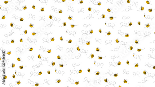 Canvas Print Whimsical seamless pattern featuring numerous charming cartoon bees in active fl