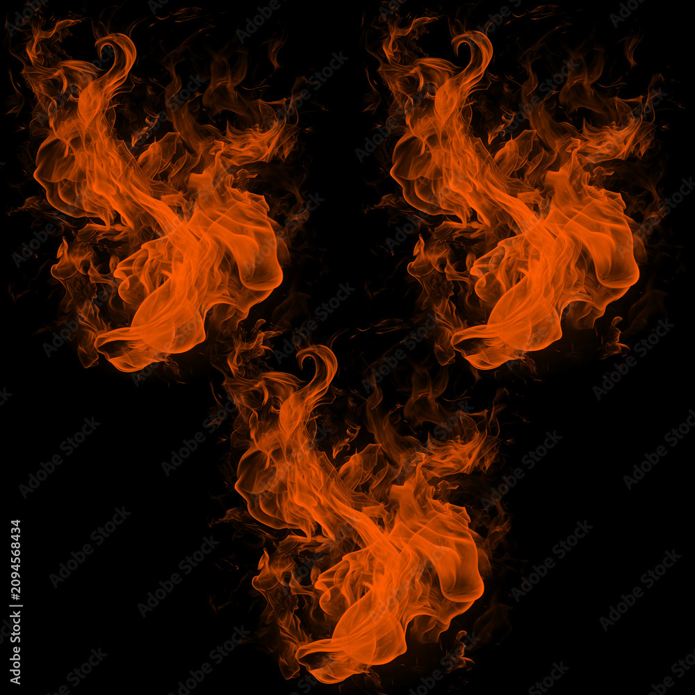 Fototapeta premium Triangular Fire Flames Brush Strokes Set on Black Background