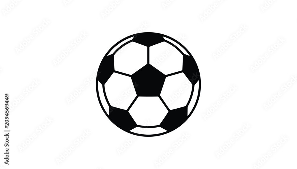 Fototapeta premium Classic soccer ball icon with black and white hexagonal panels isolated on a clean white background, perfect for sports concept.