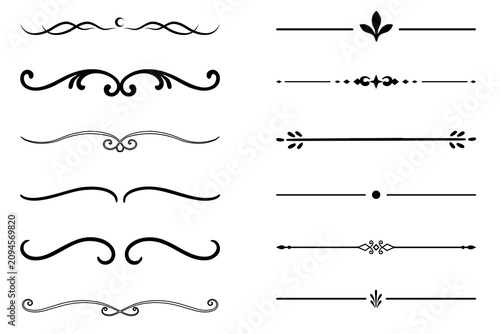 Принти на полотні Black decorative divider lines set twelve styles ornamental text separator trans