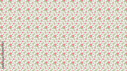 Seamless floral pattern for girls dress. Small pink rose print textile design. Vintage fabric texture.
