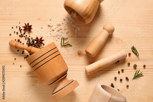 Wooden mortar and pestle wi...