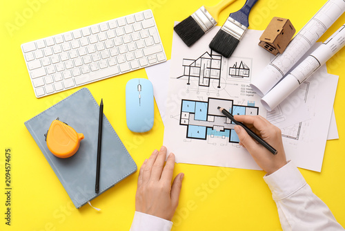 Architectural blueprint wit...
