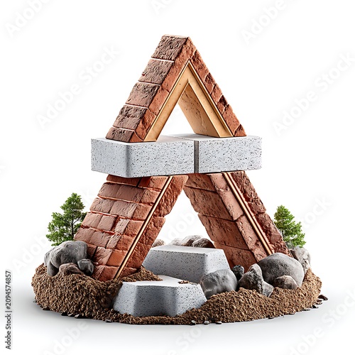 Brick triangle structure on soil high resolution image