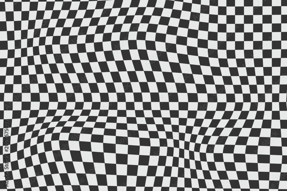 Obraz premium Wavy black and white checkered pattern distorted surface texture with checkered