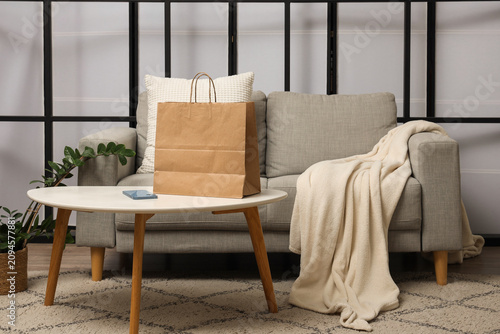 Brown paper shopping bag on...