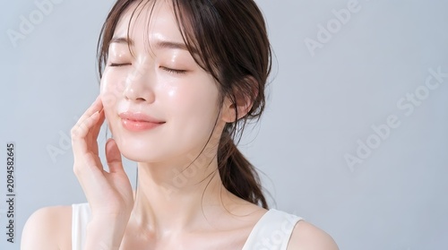 透明感のある女性のスキンケア美容ポートレート