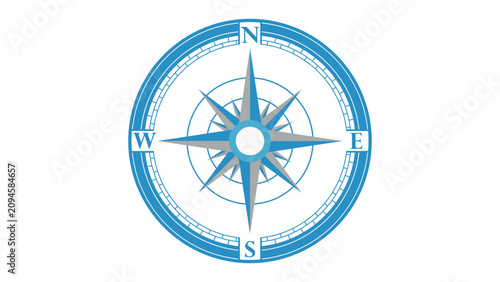 Photos Minimalist blue compass icon showing cardinal directions in flat design