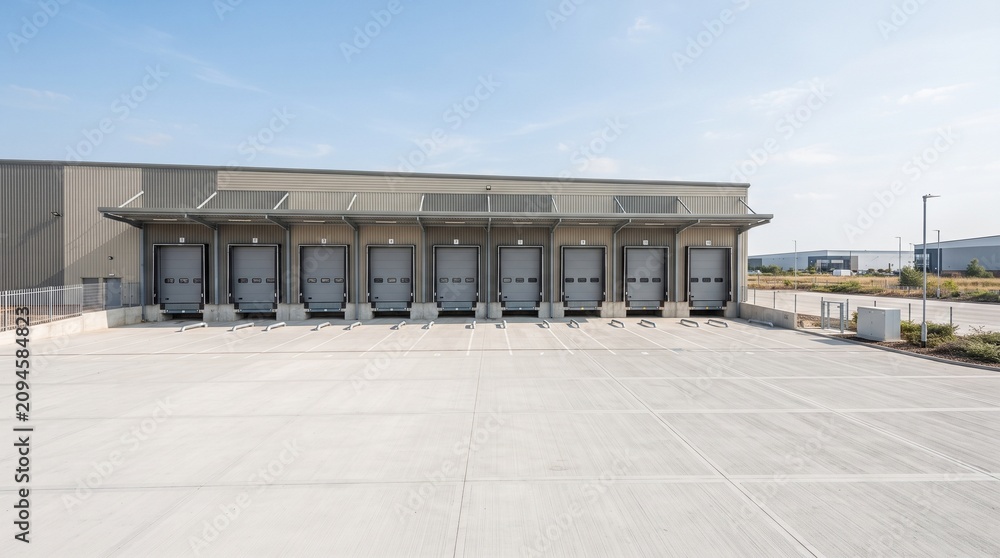 Naklejka premium industrial warehouse loading dock doors with concrete ramp