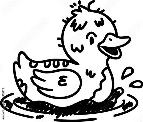 Bild auf Leinwand cute little baby duck swimming inside a muddy puddle