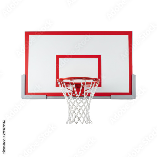 A professional basketball hoop with red rim white braided net and backboard against a transparent studio background professional sports equipment concept