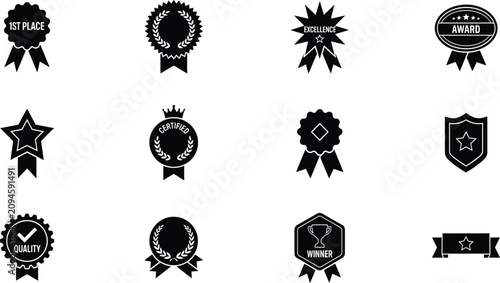 Foto Award Ribbons And Seals Silhouette Collection On White Background