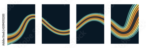 Abstract colorful 70s background vector. Vintage retro wallpaper with rainbow stripes and wavy lines. A 1970 color illustration suitable for posters, banners, decorative items and wall art.