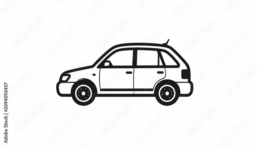 Fototapeta premium Small hatchback car side view.