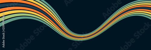 Abstract colorful 70s background vector. Vintage retro wallpaper with rainbow stripes and wavy lines. A 1970 color illustration suitable for posters, banners, decorative items and wall art.