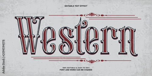 Vintage Western Editable Text Effect, Retro Country Serif Font Style Vector Illustration