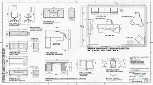 Tableau sur toile Architectural floor plan and furniture layout for an executive office suite
