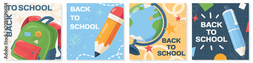 Tableau sur toile Square backgrounds of the back to school concept