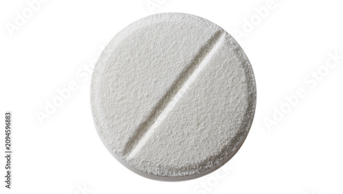 Fotografie Isolated round white tablet with a score line, pharmaceutical drug for medical t