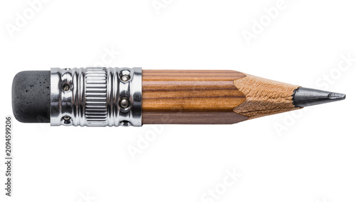 Tableau sur toile Isolated stubby wooden pencil with an attached grey rubber eraser and sharp grap