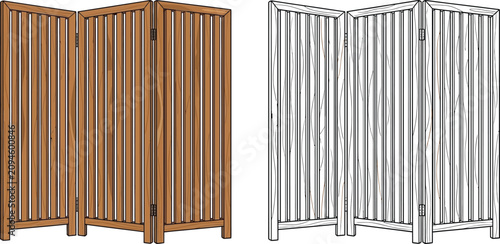 Wooden folding screen divider a versatile room partition element for interior design and privacy solutions available in color and outline versions