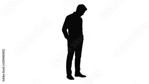 Photography Man s silhouette standing with hands in pockets against a white background