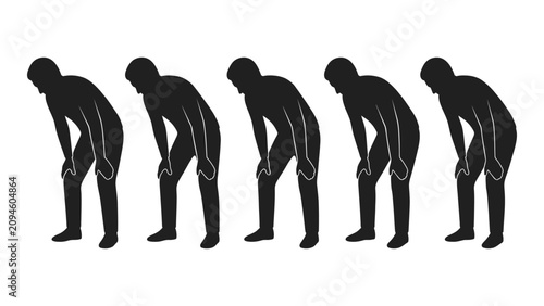 Photos Human silhouettes in various bending poses black against a white background
