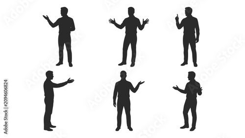 Schilderij op canvas Human silhouettes in various gesturing poses against a white background figure
