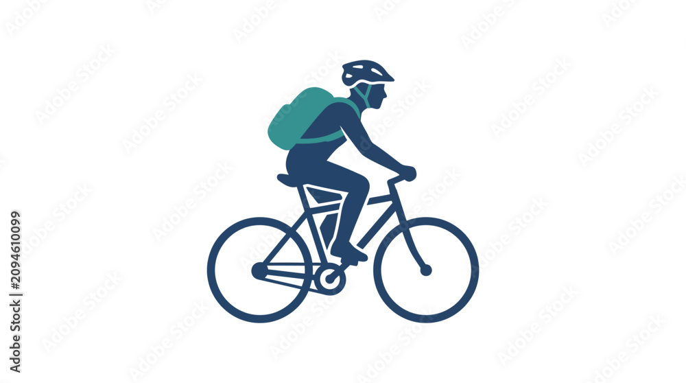 Fototapeta premium Silhouette of a person riding a bicycle with a backpack.