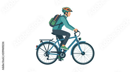Side view illustration of a male cyclist riding a bicycle with a backpack.