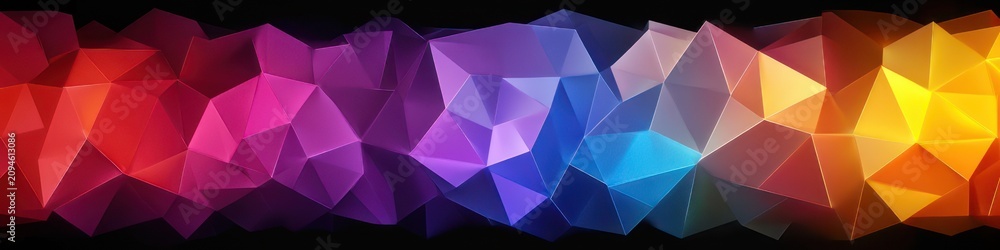 Fototapeta premium vibrant multicolored low-poly geometric panorama of glowing faceted polygons with dynamic energetic futuristic mood