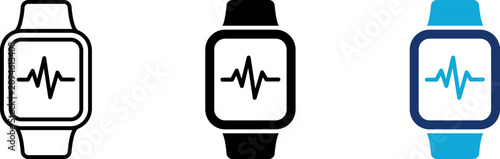 Fotografie Smartwatch heartbeat monitor icon set, smart watch fitness tracker, health pulse rate, wearable electronic gadget, medical telemetry display, line and flat color style illustration graphic