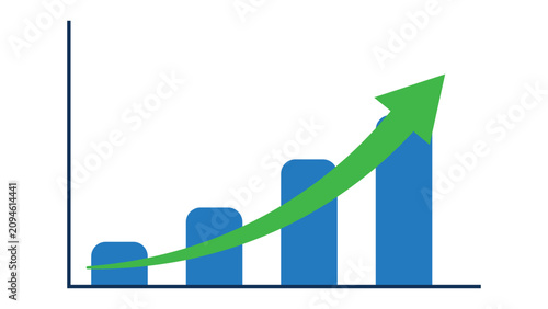 Bar chart showing financial growth with green arrow pointing upwards.