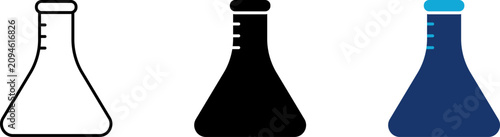 Photos Laboratory flask icon set, chemical Erlenmeyer beaker symbol, medical test experiment glassware, science research and education development, line and flat color style illustration graphic