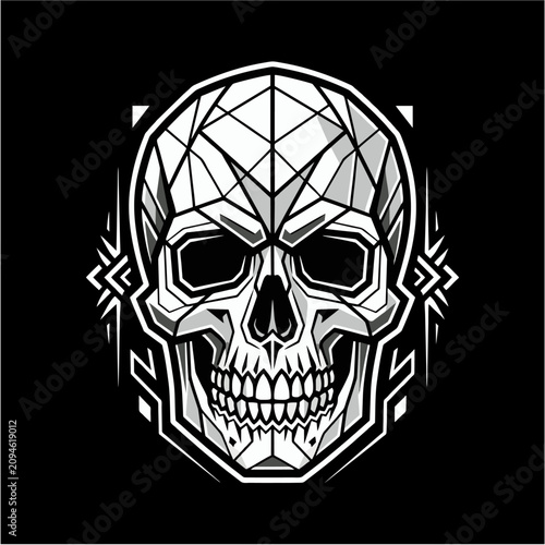 Obraz na plátně Geometric skull design with striking angular patterns and monochromatic tones cr
