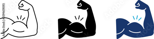 Photos Strong bicep muscle arm icon set, bodybuilder flex power symbol, fitness workout gym training athlete, masculine health energy capability, line and flat color style illustration graphic