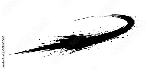 Dynamic rising black ink brush stroke with sweeping curved motion