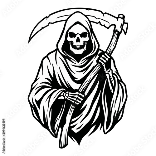 Cuadro en lienzo A hooded figure representing the skeletal embodiment of death holds a large scyt