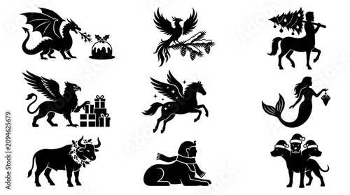 Foto Festive fantasy animal and mythological beast silhouettes
