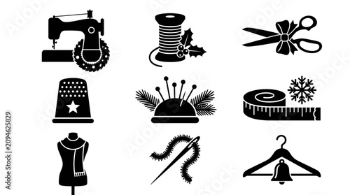 Canvastavla Sewing crafts and tailor dressmaking silhouette icon collection.