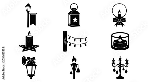 Tableau sur toile Traditional and decorative lighting black silhouette icons.