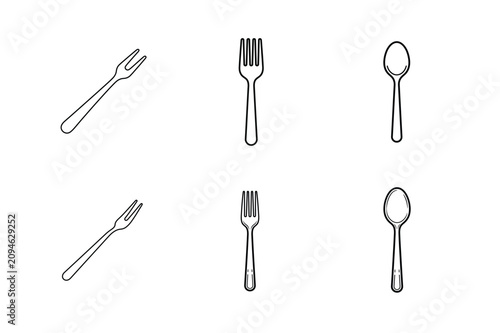 Outline vector icon of spoon set. Tea spoon, fork spoon outline vector icon. Kitchen spoon collection vector illustration.